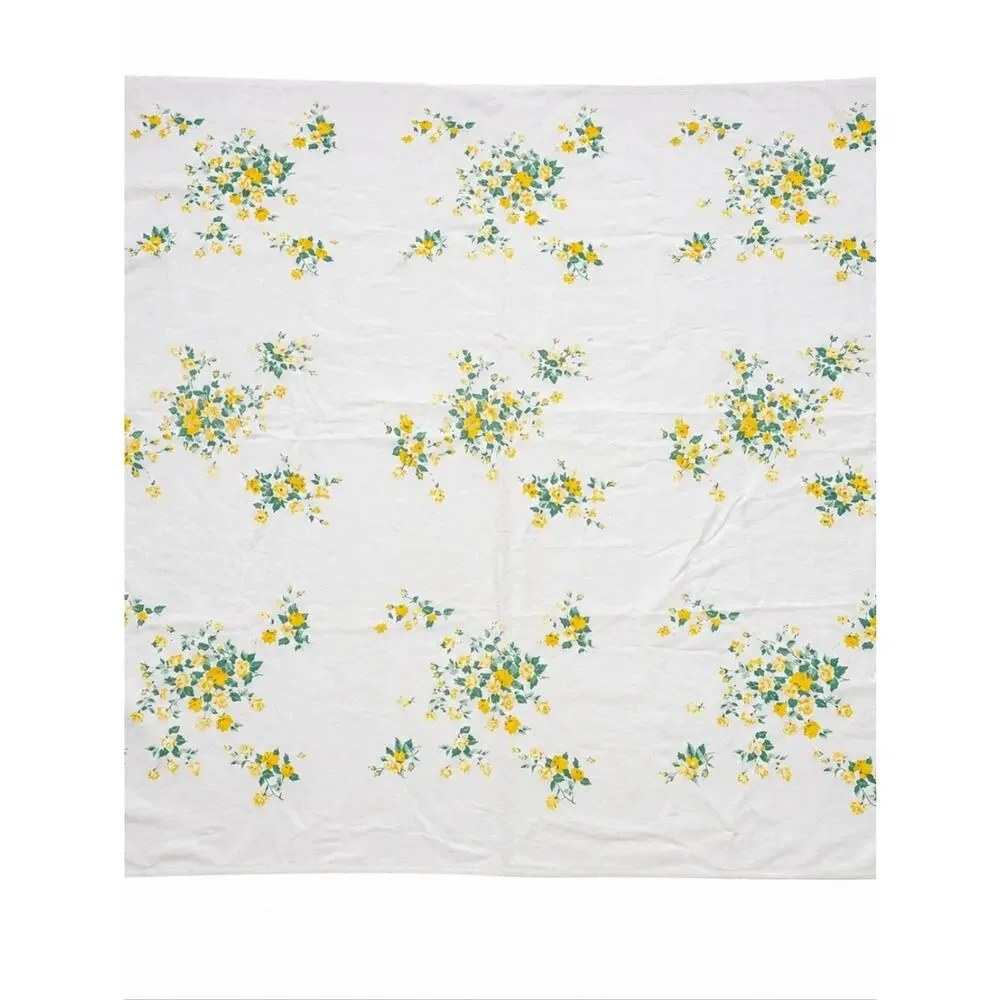 Vtg 50s Wilendur Floral Yellow Cabbage Rose Table Cloth Cottagecore Granny
